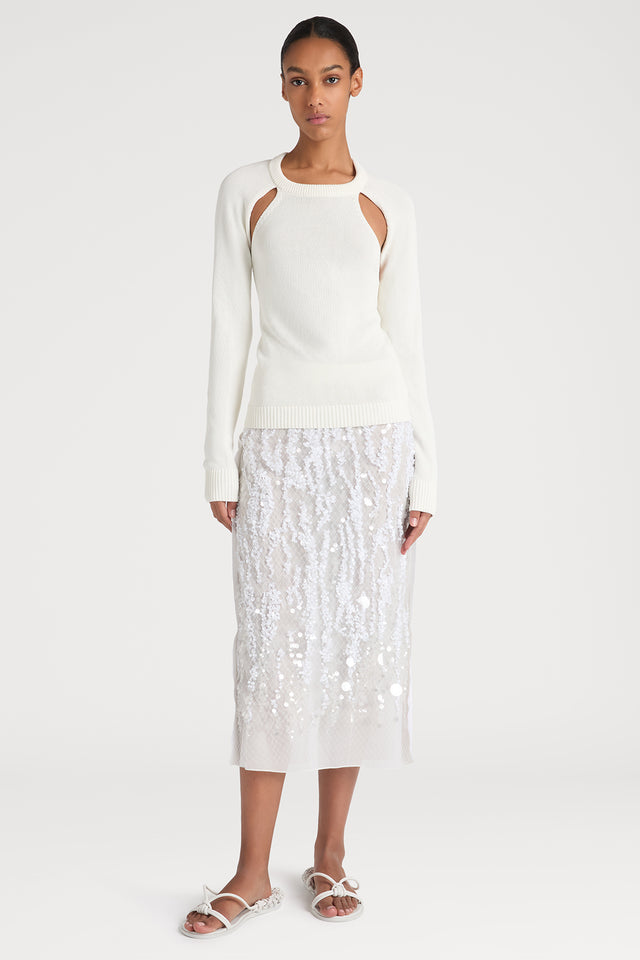Ports 1961 CUTOUT COUTURE SWEATER IN WHITE 110-OPTIC WHITE