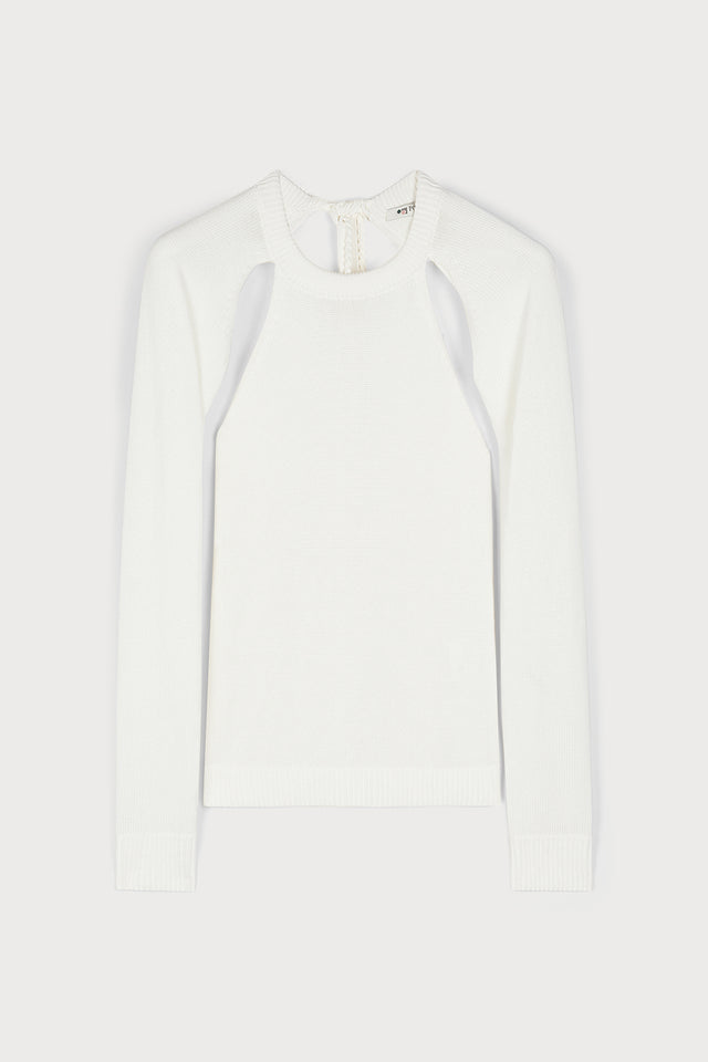 ports 1961 CUTOUT COUTURE SWEATER IN WHITE 110-OPTIC WHITE