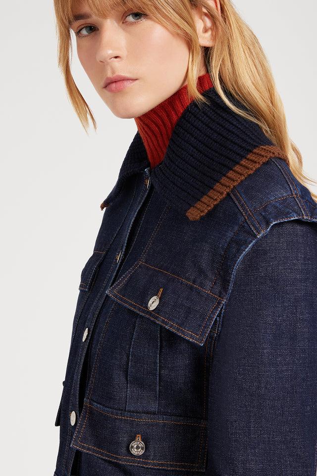 Ports 1961 DENIM JACKET WITH KNIT COLLAR 889-INDIGO DENIM