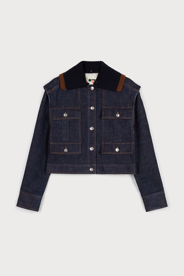 ports 1961 DENIM JACKET WITH KNIT COLLAR 889-INDIGO DENIM