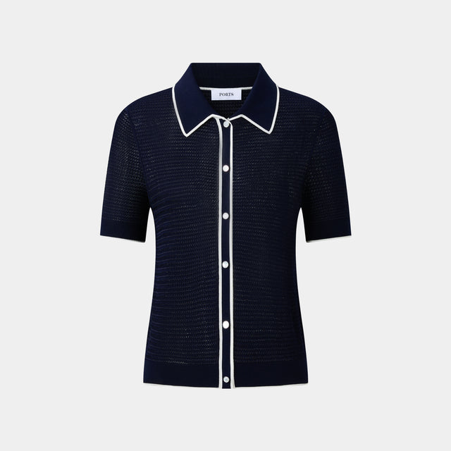 ports 1961 ELEGANT NAVY POLO FEATURING WHITE TRIM DETAILS A TIMELESS WARDROBE STAPLE NAVY