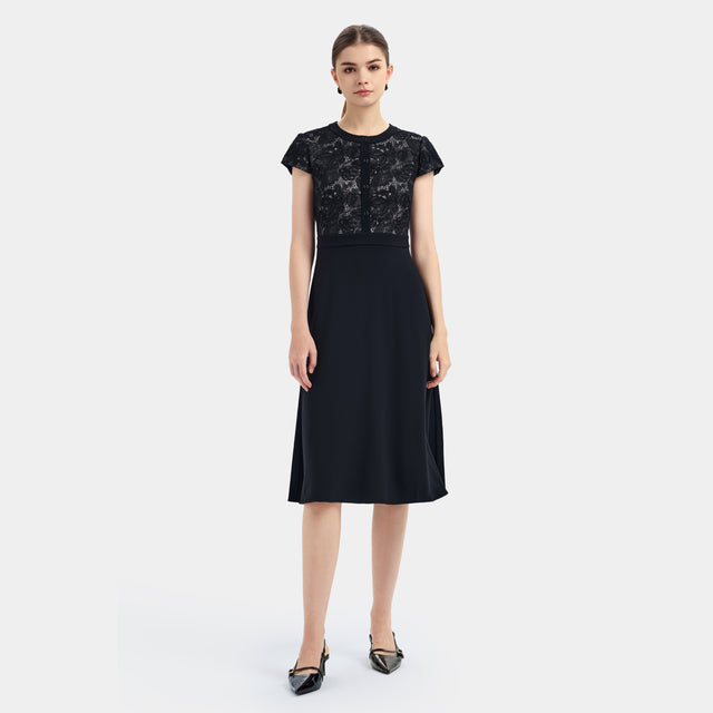 Ports 1961 EXQUISITE BLACK LACE TULLE DRESS A PERFECT BLEND OF ELEGANCE AND CHARM BLACK