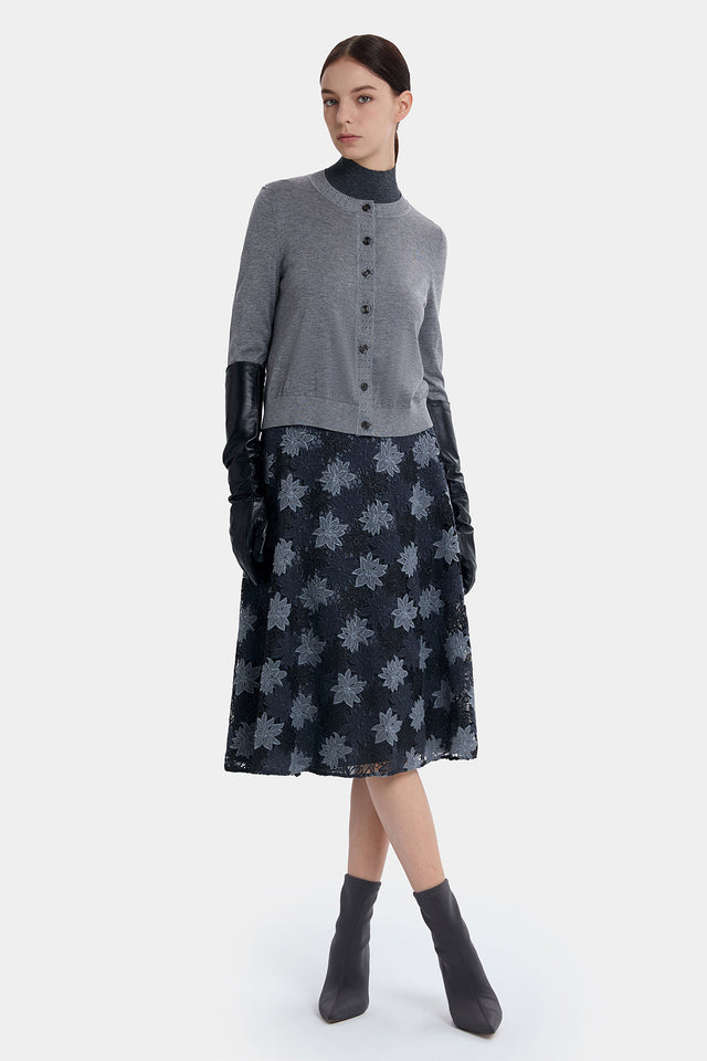 Ports 1961 EXQUISTE SILVER FLORAL A-LINE SKIRT GREY MIX