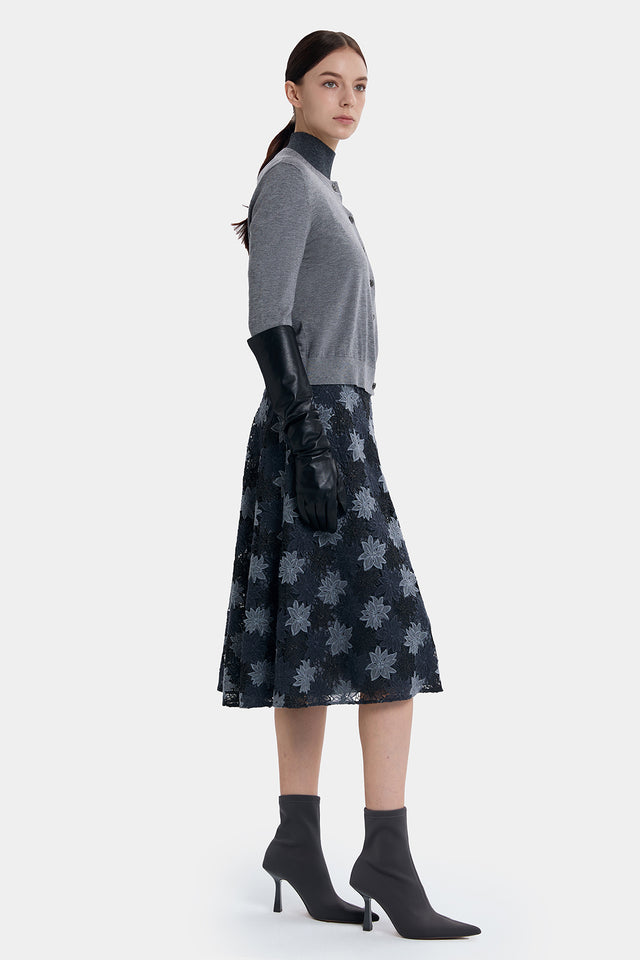 Ports 1961 EXQUISTE SILVER FLORAL A-LINE SKIRT GREY MIX