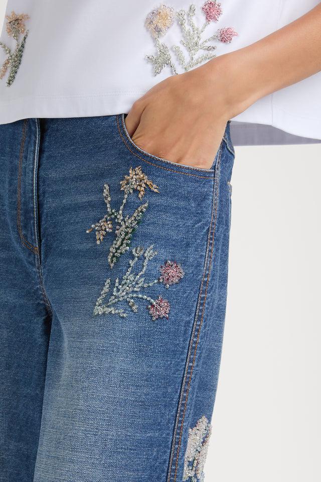 Ports 1961 FLORAL FANTASY DENIM JEANS 846-MID DENIM