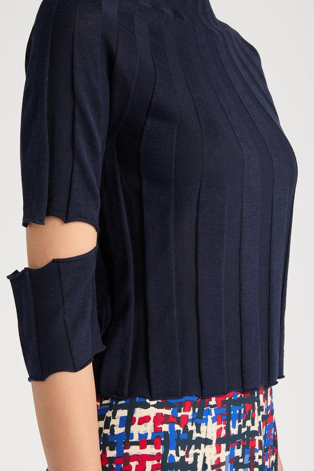 Ports 1961 LUXE CUT-OUT SHORT SLEEVE KNITWEAR - A SIGNATURE OF PORTS 1961 899-NAVY