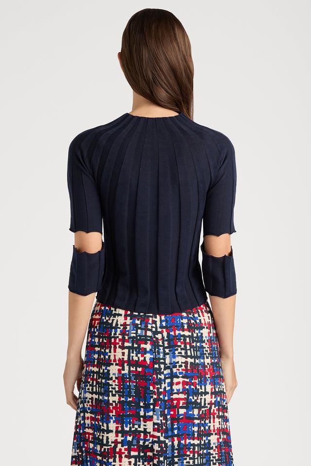 Ports 1961 LUXE CUT-OUT SHORT SLEEVE KNITWEAR - A SIGNATURE OF PORTS 1961 899-NAVY