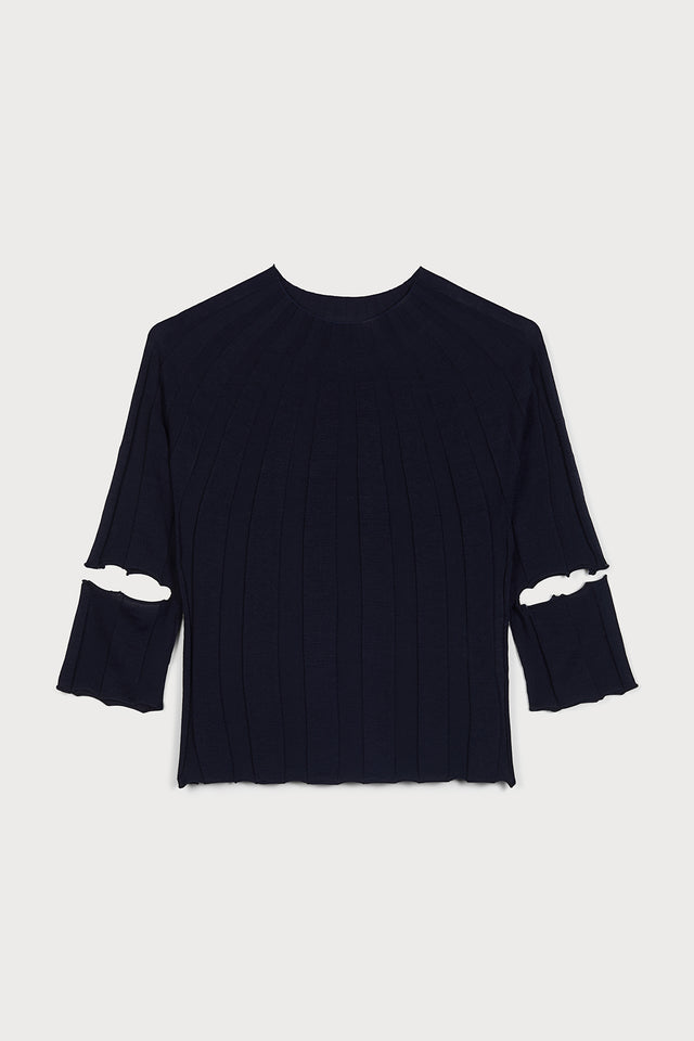 ports 1961 LUXE CUT-OUT SHORT SLEEVE KNITWEAR - A SIGNATURE OF PORTS 1961 899-NAVY