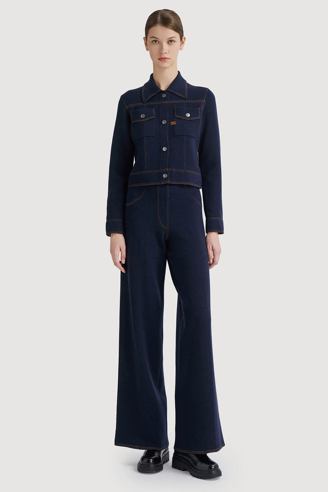 Ports 1961 OPULENT VISCOSE-WOOL KNITTED TROUSERS 899-Navy