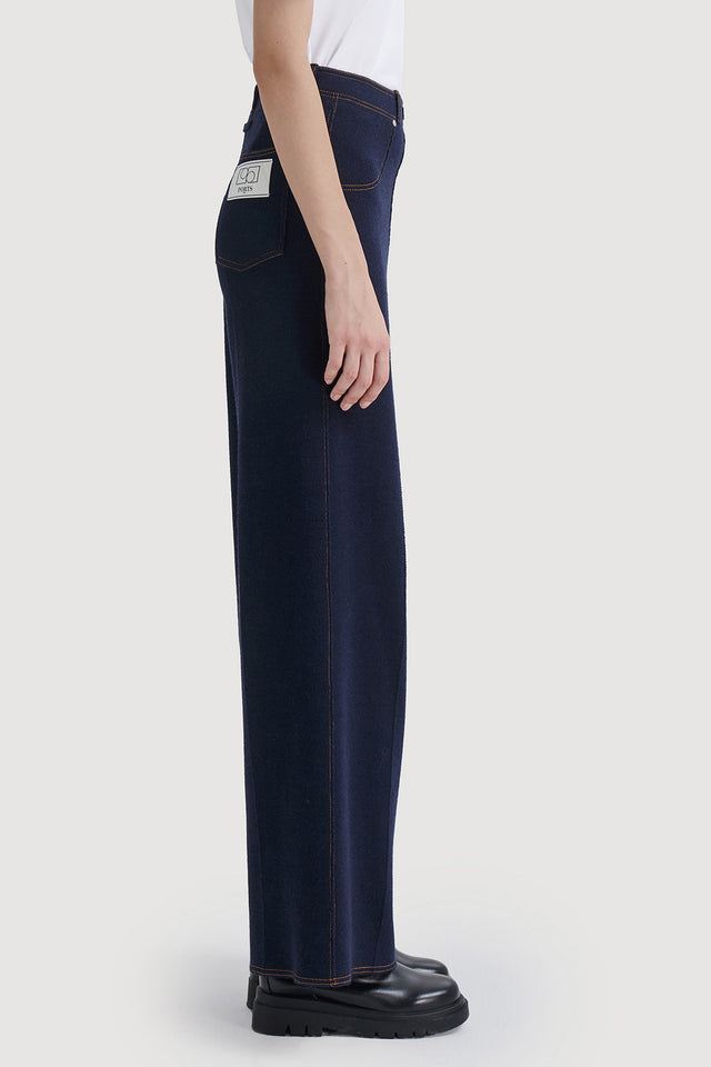 Ports 1961 OPULENT VISCOSE-WOOL KNITTED TROUSERS 899-Navy