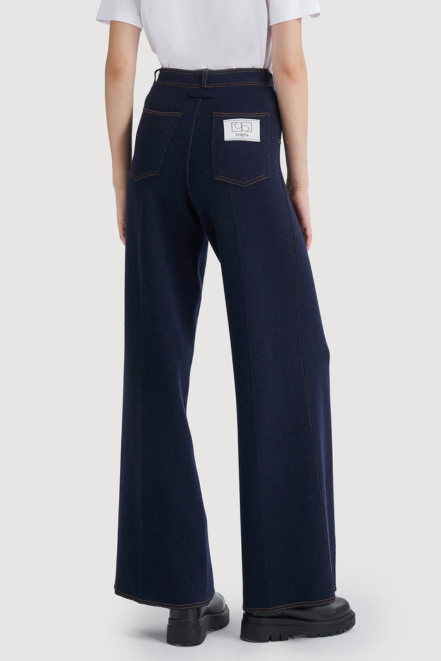 Ports 1961 OPULENT VISCOSE-WOOL KNITTED TROUSERS 899-Navy