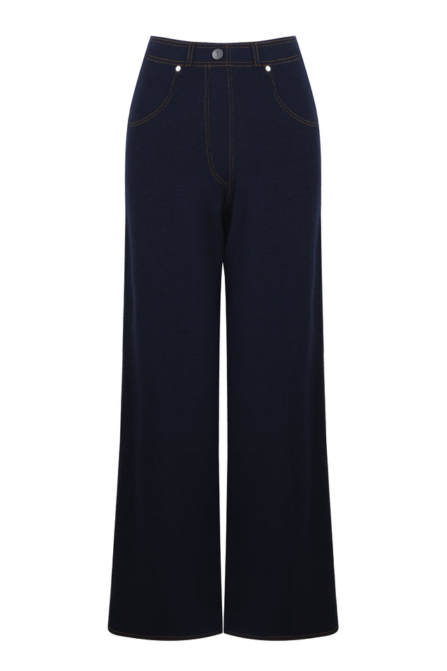ports 1961 OPULENT VISCOSE-WOOL KNITTED TROUSERS 899-Navy