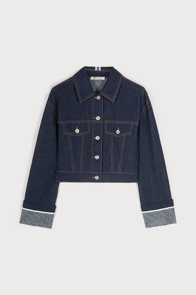ports 1961 P LOGO CONTRAST DENIM JACKET 866-BLUE JEANS