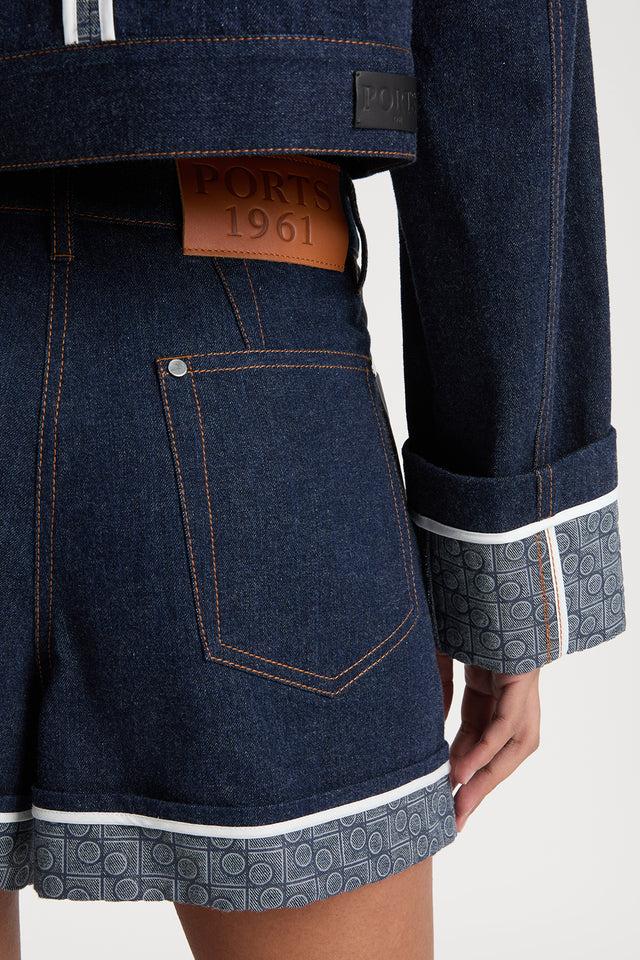 Ports 1961 P LOGO CONTRAST DENIM SHORTS 866-BLUE JEANS
