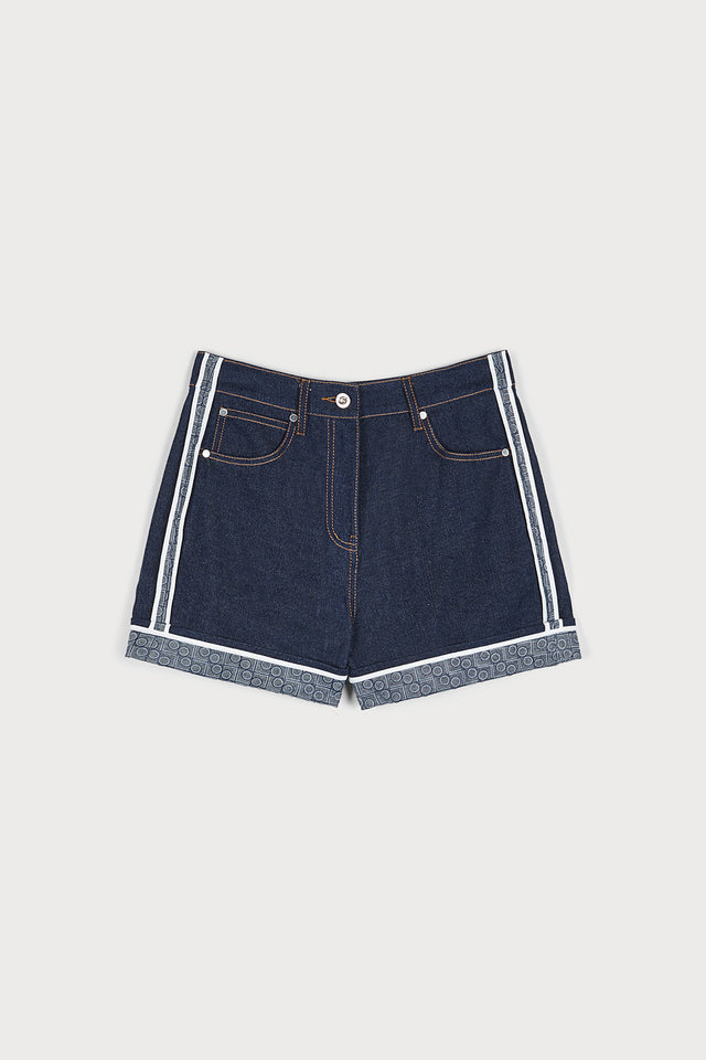 ports 1961 P LOGO CONTRAST DENIM SHORTS 866-BLUE JEANS
