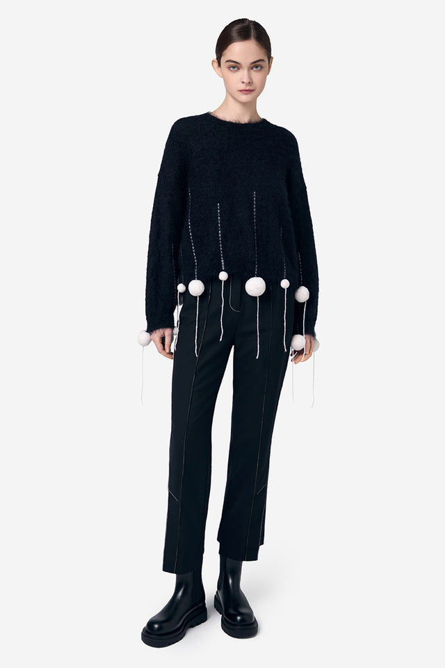 Ports 1961 POM POM ROUND-NECK MOHAIR SILK KNITWEAR BLACK