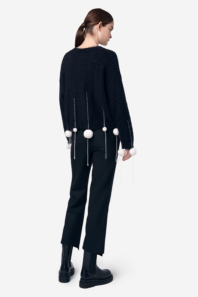 Ports 1961 POM POM ROUND-NECK MOHAIR SILK KNITWEAR BLACK