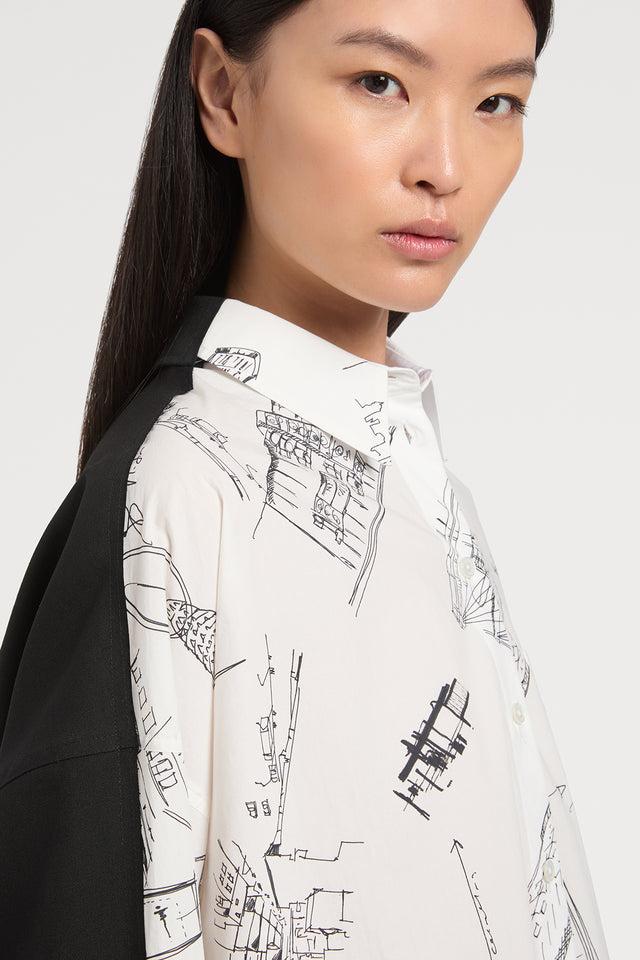 Ports 1961 BAUHAUS PRINT BLOUSE P01-WHITE&BLACK