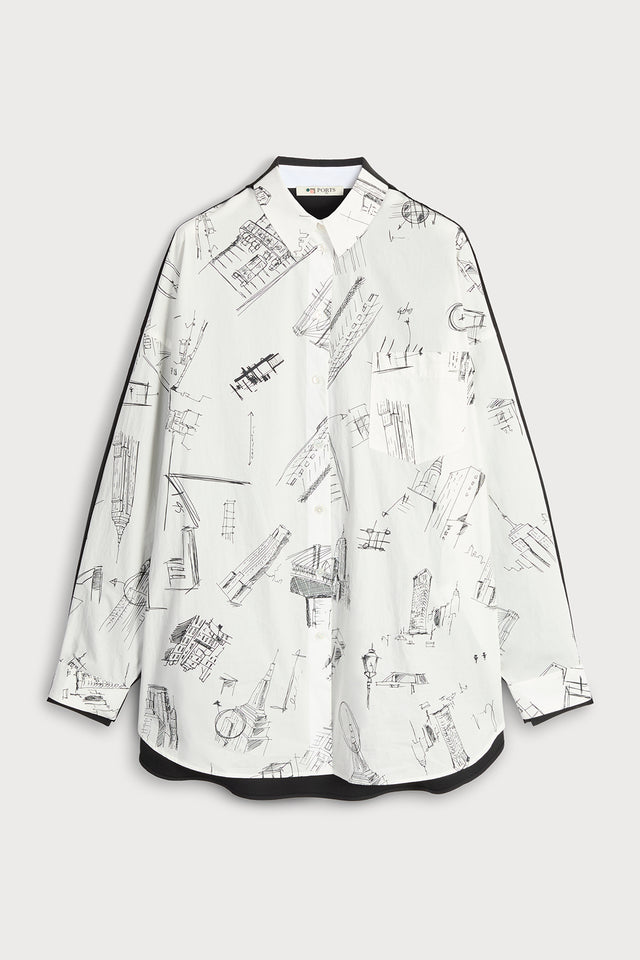 ports 1961 BAUHAUS PRINT BLOUSE P01-WHITE&BLACK