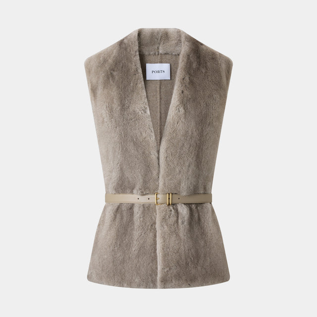 ports 1961 BELTED MINK FUR GILET TAUPE