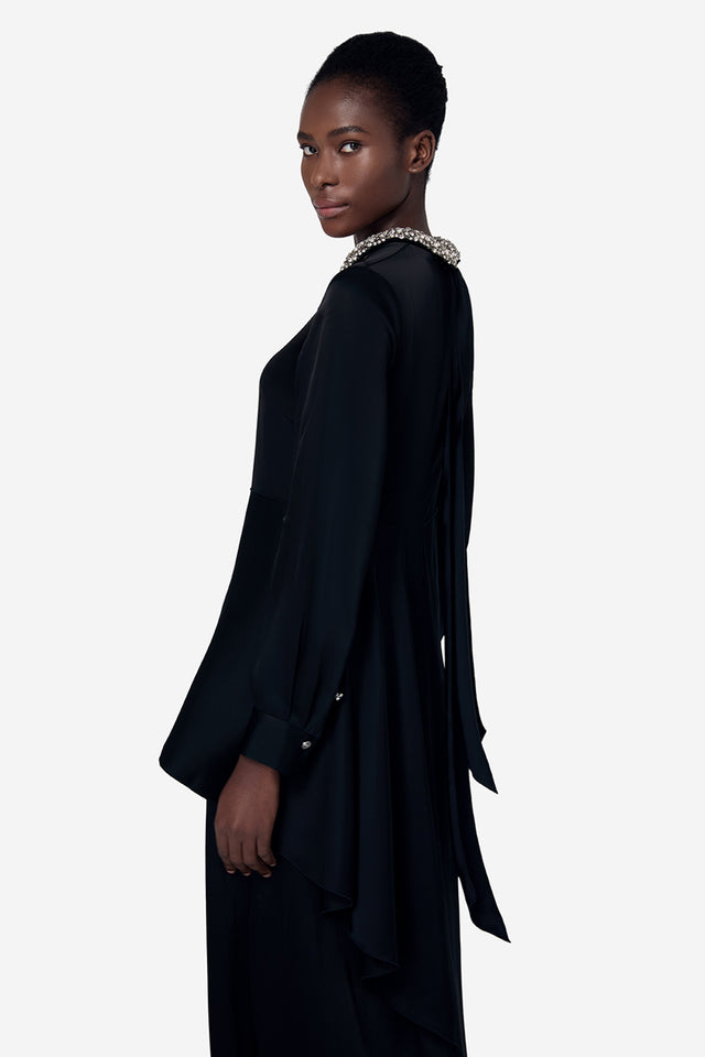 Ports 1961 BLACK CRYSTAL NECKLACE GOWN BLACK