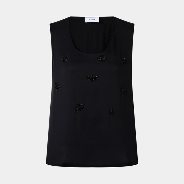 ports 1961 BLACK FLOWER SEQUIN TOP BLACK
