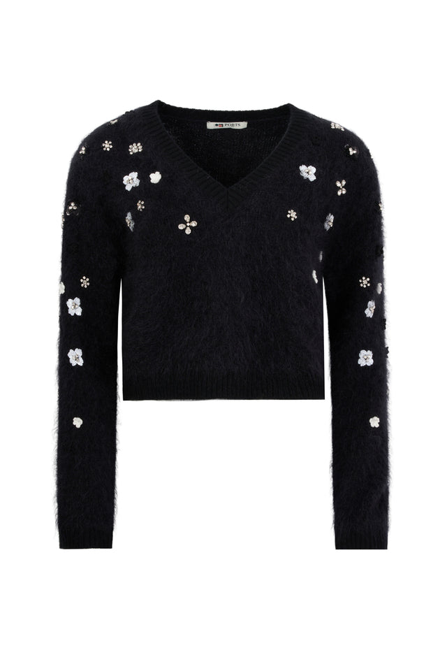 ports 1961 BLACK MOHAIR SILK V-NECK KNITWEAR BLACK