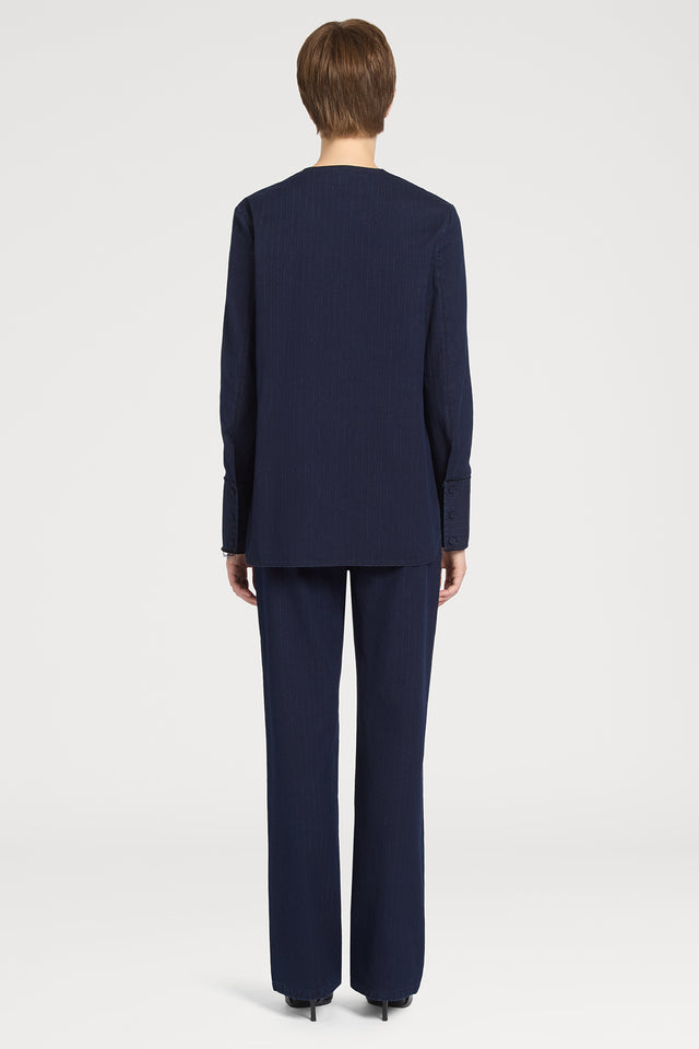 Ports 1961 BLUE COTTON SHIRT S85-INDIGO&WHT