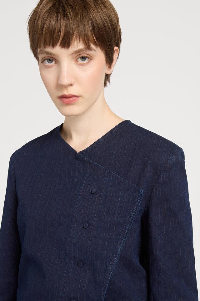 Ports 1961 BLUE COTTON SHIRT S85-INDIGO&WHT