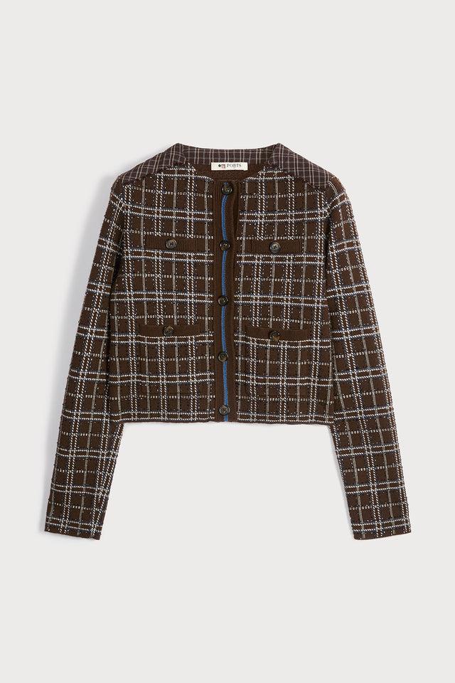 ports 1961 BROWN CHECKED CARDIGAN C50-CHECKBROWN