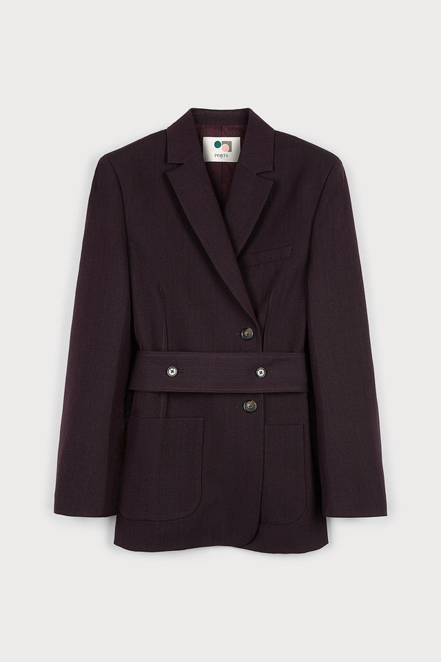 ports 1961 BURGUNDY BELTED BLAZER T55-BURGUNDY+BK