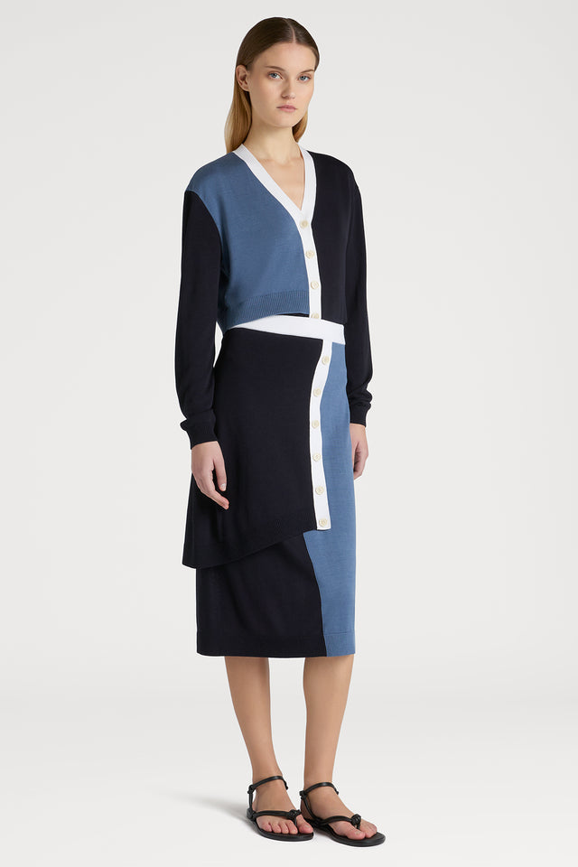 Ports 1961 BUTTONED ELEGANCE SKIRT 08C-NAVY & WHITE
