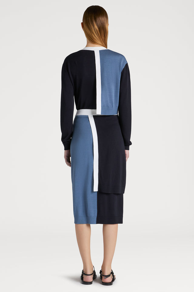 Ports 1961 BUTTONED ELEGANCE SKIRT 08C-NAVY & WHITE