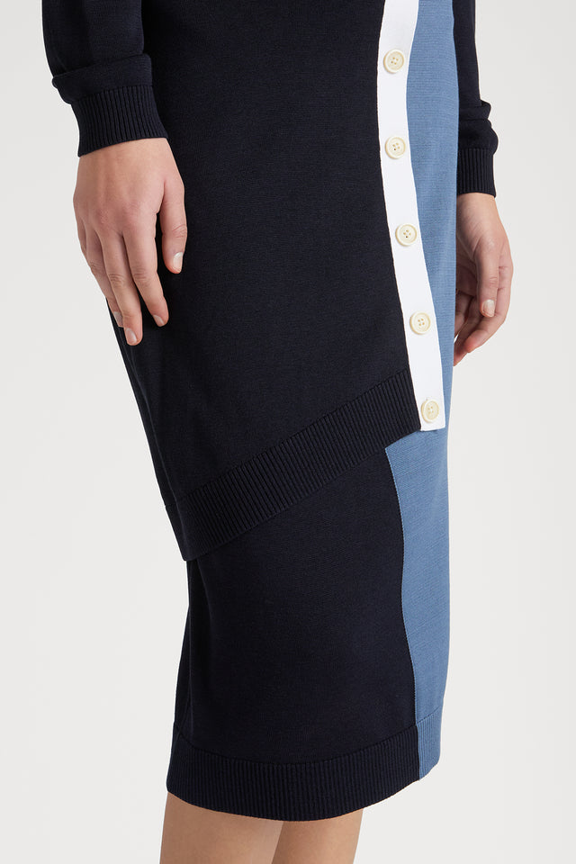 Ports 1961 BUTTONED ELEGANCE SKIRT 08C-NAVY & WHITE