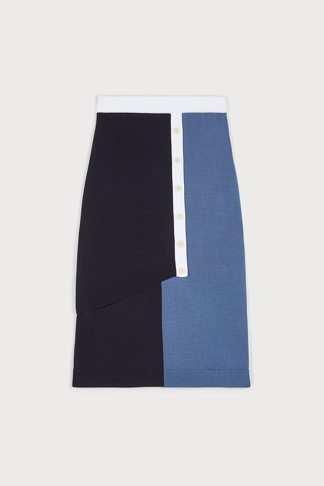 ports 1961 BUTTONED ELEGANCE SKIRT 08C-NAVY & WHITE