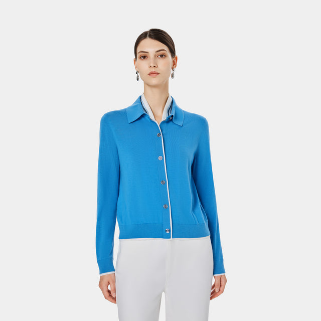 Ports 1961 BUTTONED POLO KNIT PLACID BLUE