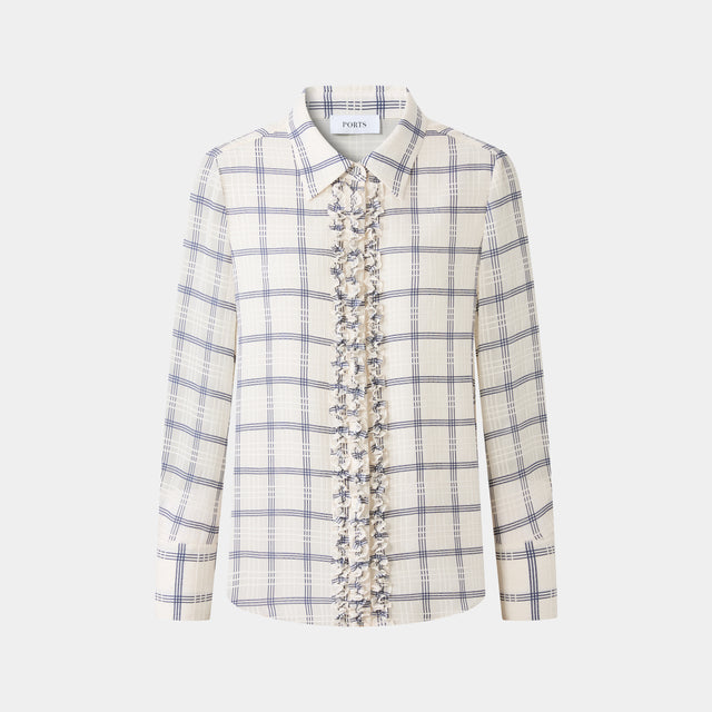 ports 1961 CHECKED RUFFLE SHIRT NAVY CHECK