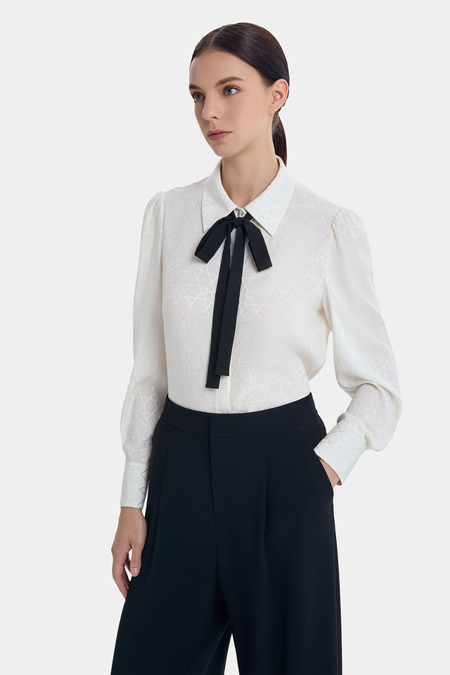 Ports 1961 CHIC BLACK RIBBON TIE SHIRT CREAM
