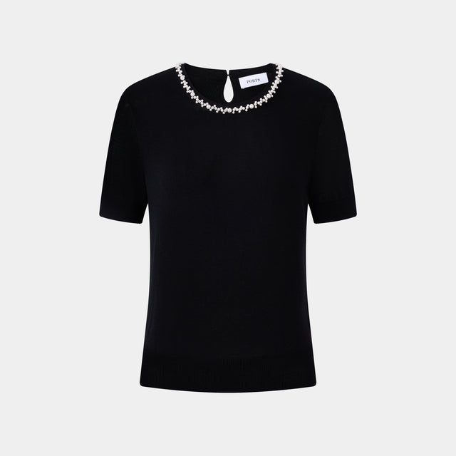 ports 1961 CHIC PEARL-TRIMMED BLACK TOP BLACK