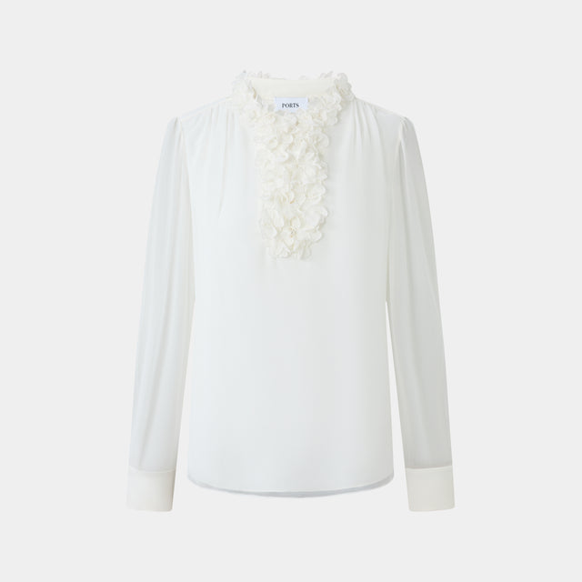 ports 1961 CLASSIC RUFFLE COLLAR WHITE SHIRT CREAM ports 1961 CLASSIC RUFFLE COLLAR WHITE SHIRT CREAM