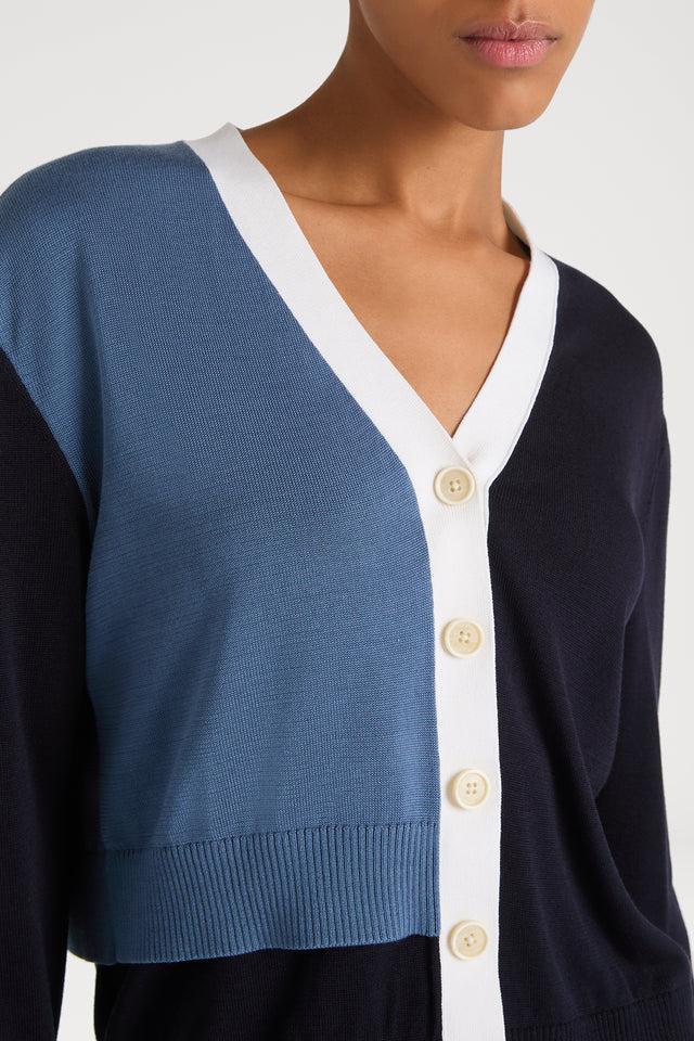 Ports 1961 COASTAL BREEZE CARDIGAN 08C-NAVY & WHITE