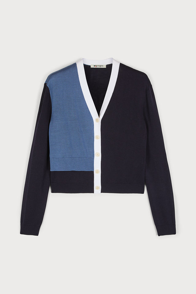 ports 1961 COASTAL BREEZE CARDIGAN 08C-NAVY & WHITE