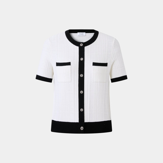 ports 1961 CONTRAST BUTTON-UP KNITWEAR CREAM