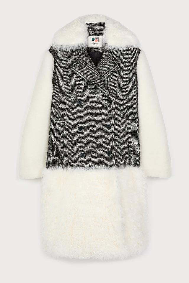 ports 1961 COTTON WOOL COAT 091-BLACK&WHITE