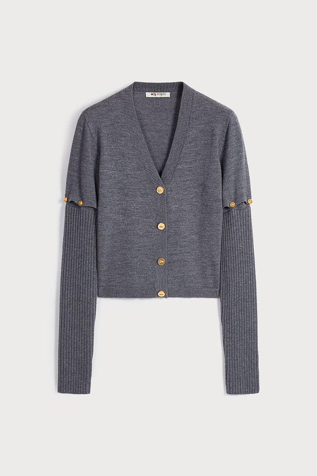 ports 1961 DETACHABLE SLEEVES CARDIGAN 946-SMOG
