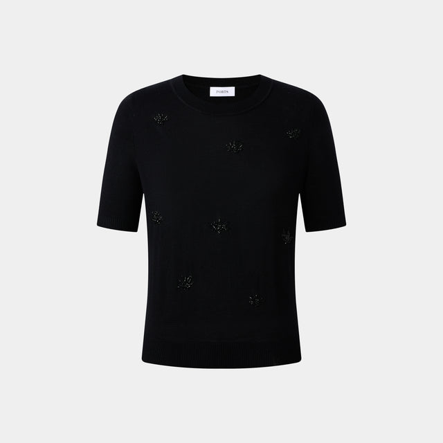 ports 1961 EMBROIDERED FLOWER KNITWEAR BLACK
