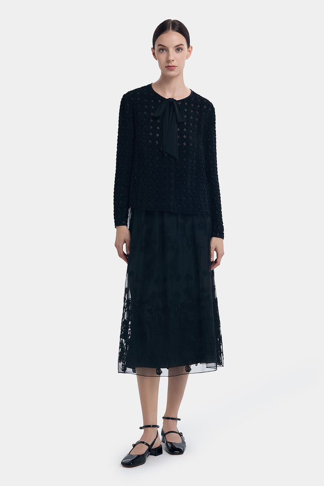 ports 1961 EMBROIDERY FLORAL POLYESTER SKIRT BLACK