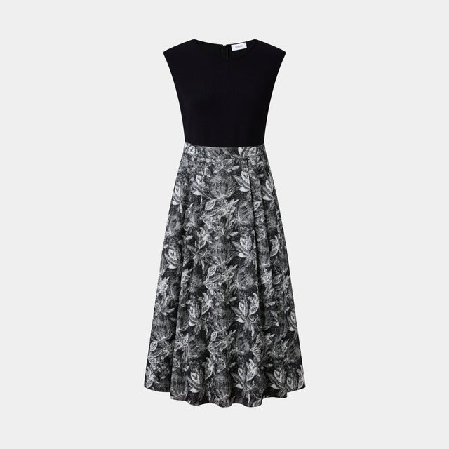 ports 1961 FLORAL A-LINE DRESS BLACK