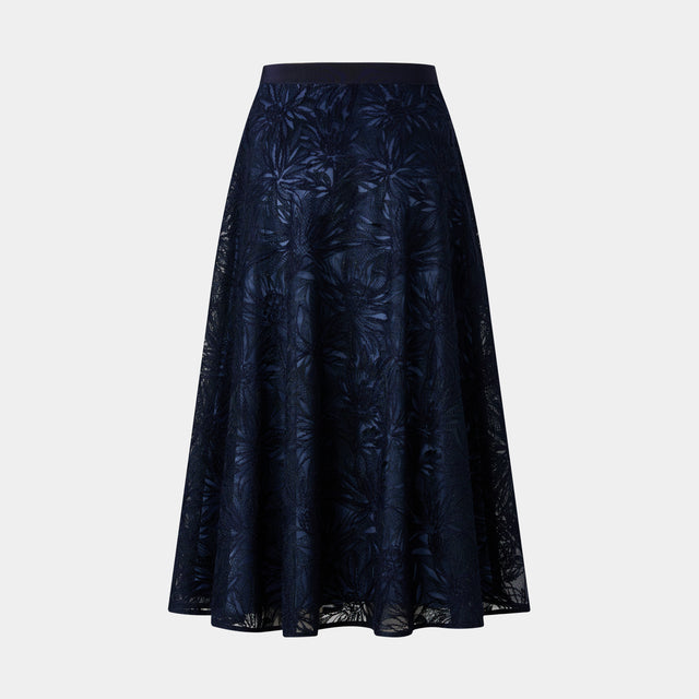 Ports 1961 FLORAL A-LINE SKIRT NAVY