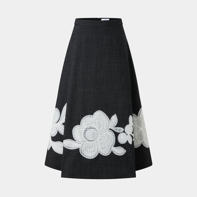 ports 1961 FLORAL ADORNED SKIRT BLACK MIX